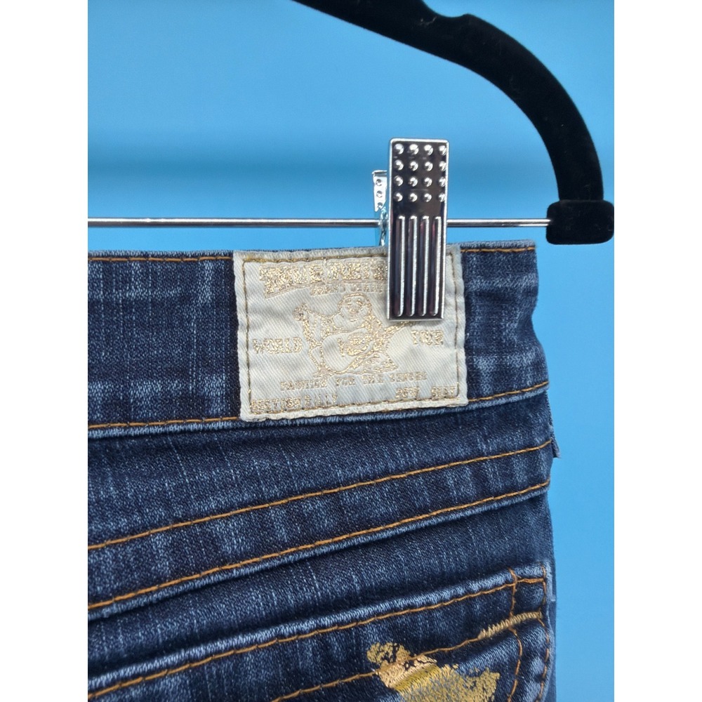 True Religion Womens 27 Painted Horseshoe Low Rise Straight Leg Jeans Dark Wash - Picture 4 of 6